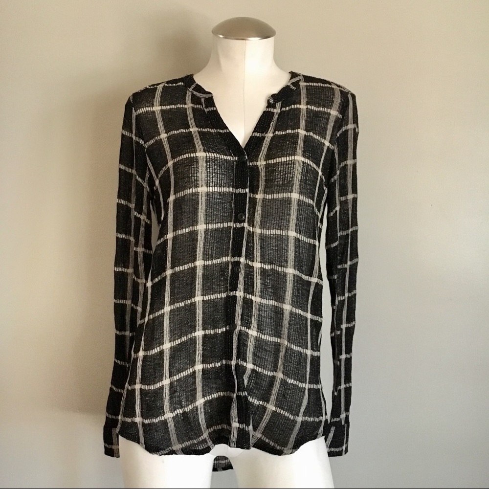 Michael Stars Black and White Grid Blouse